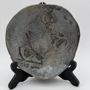 Vintage Mother Goose Pottery Trinket Dish Slab Irregular 6-7" Pressed Image